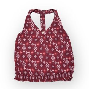 Lucky Brand Burgundy Halter Tank with White Geometric Print